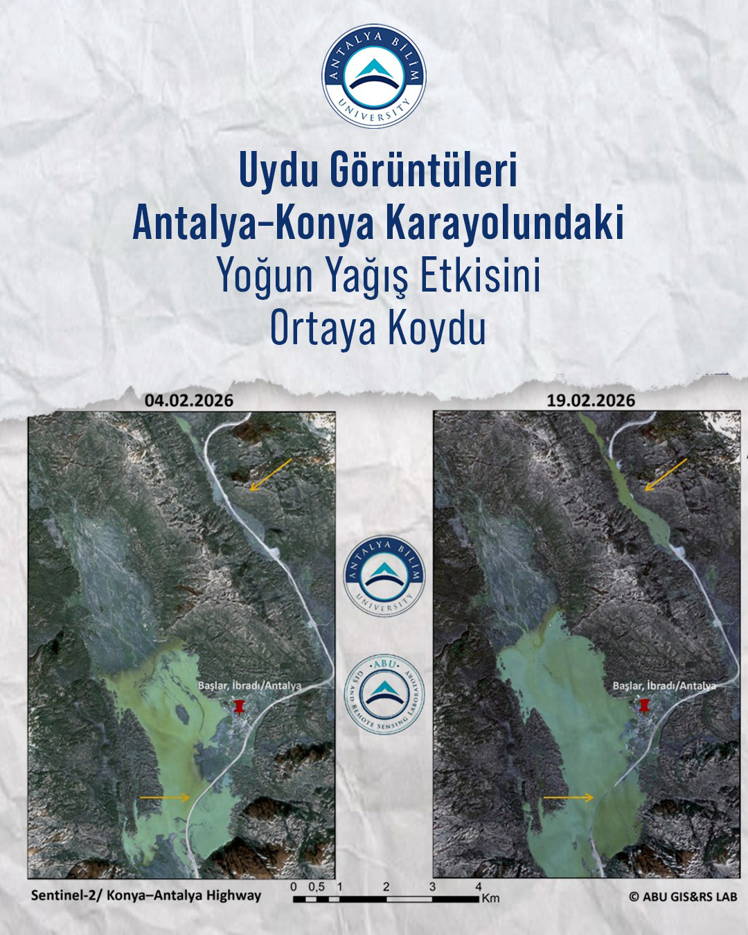 Uydu Görüntüleri Antalya–Konya Karayolundaki Yoğun Yağış Etkisini Ortaya Koydu