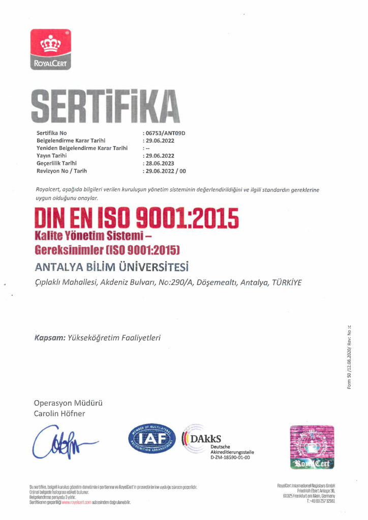 ISO 9001:2015 Quality Management System Certificate